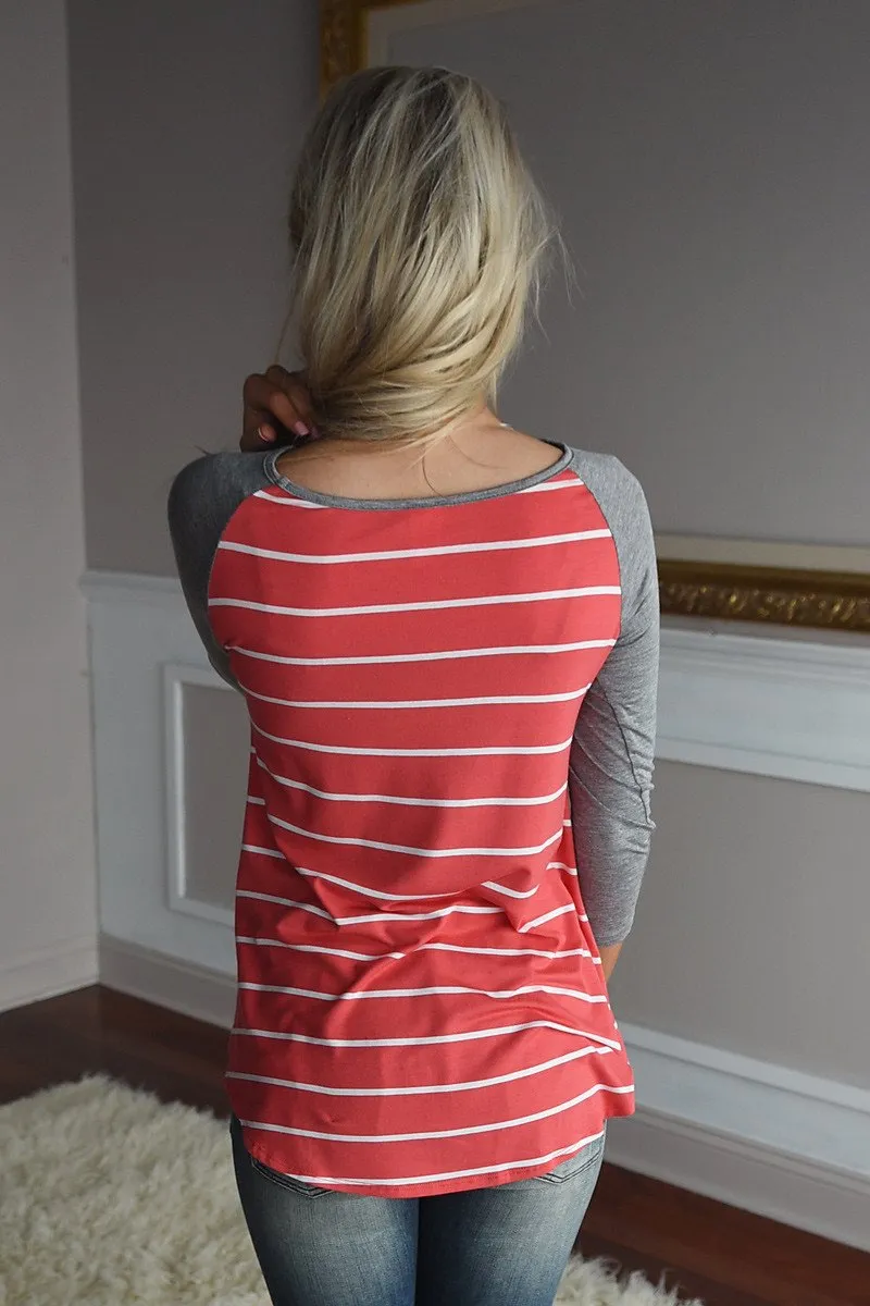 Pretty in Coral Striped Top