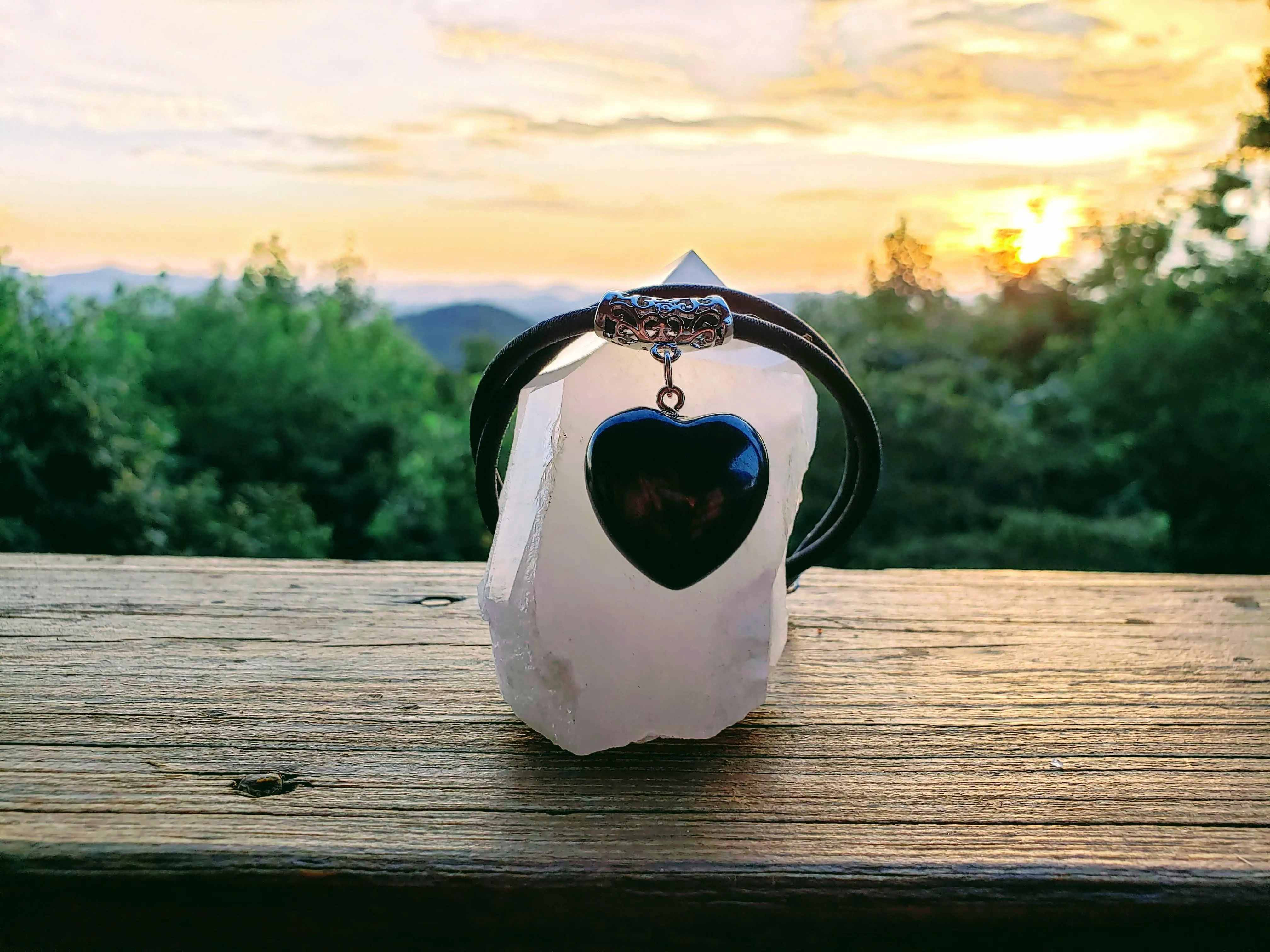 Puffy Heart Polished 100% Shungite Pendant and Leather Necklace