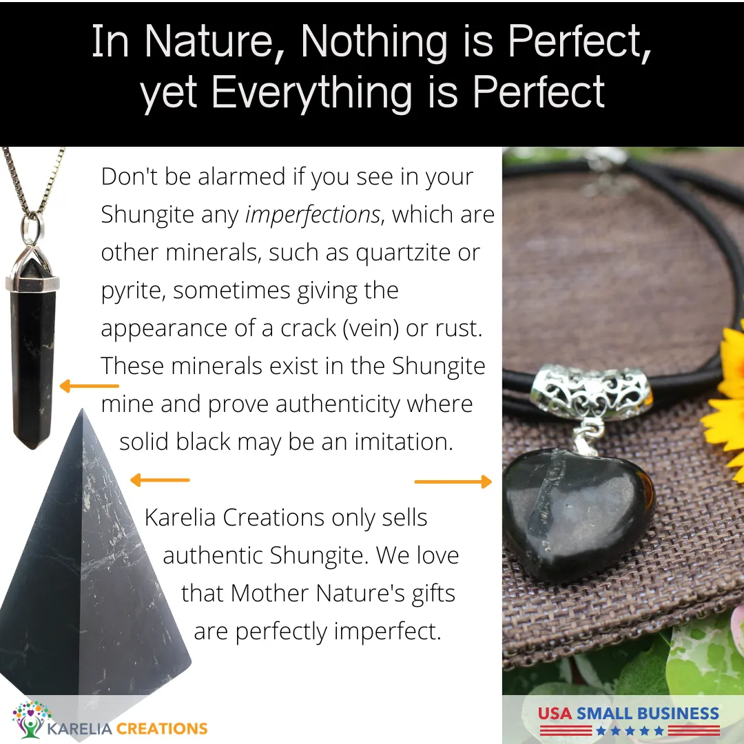 Puffy Heart Polished 100% Shungite Pendant and Leather Necklace