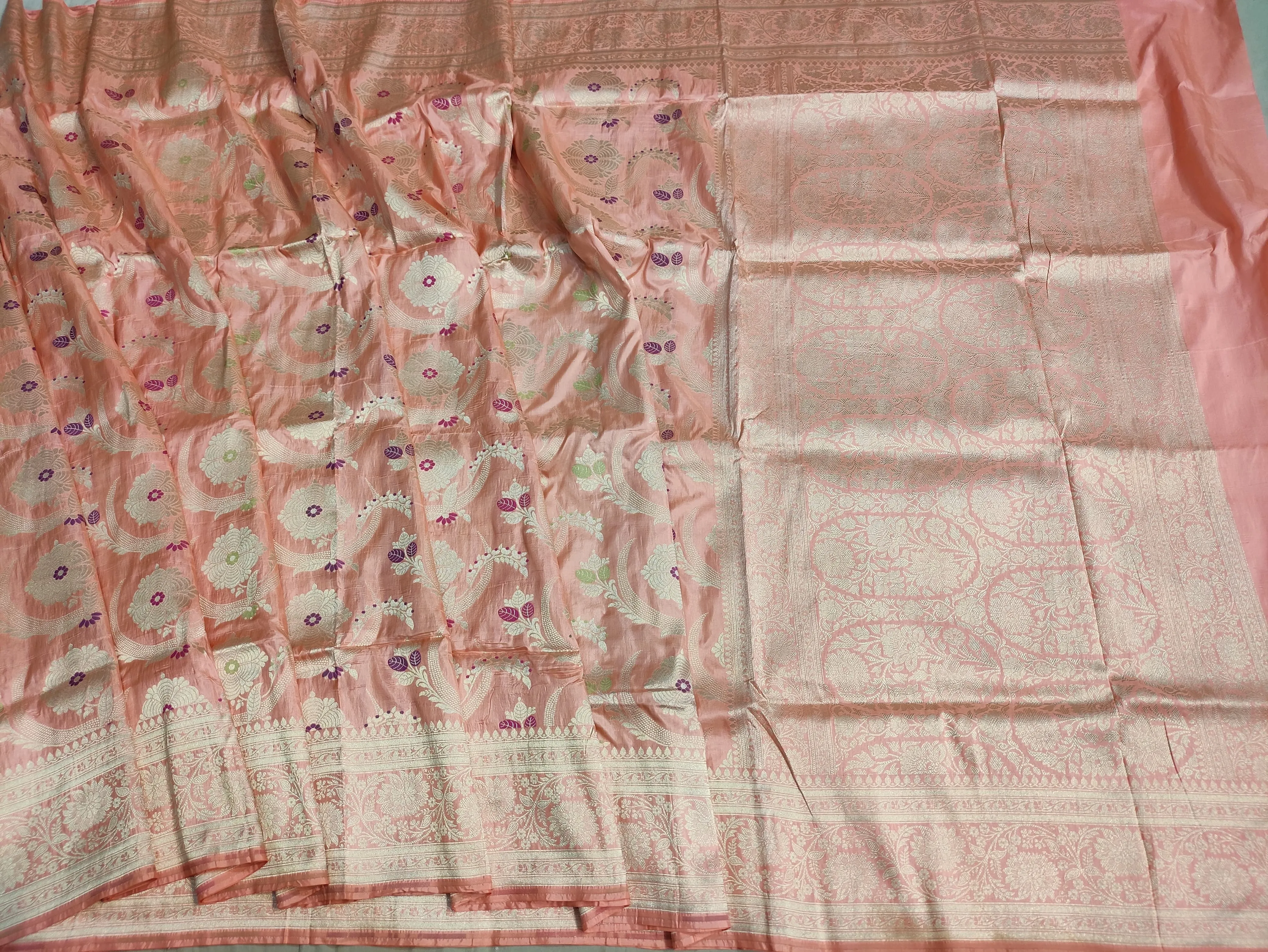 Pure banarasi with jungle boota meenakari golden Zari work saree