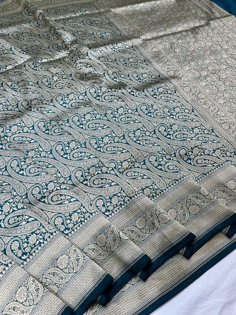 Pure banarasi with jungle boota meenakari golden Zari work saree
