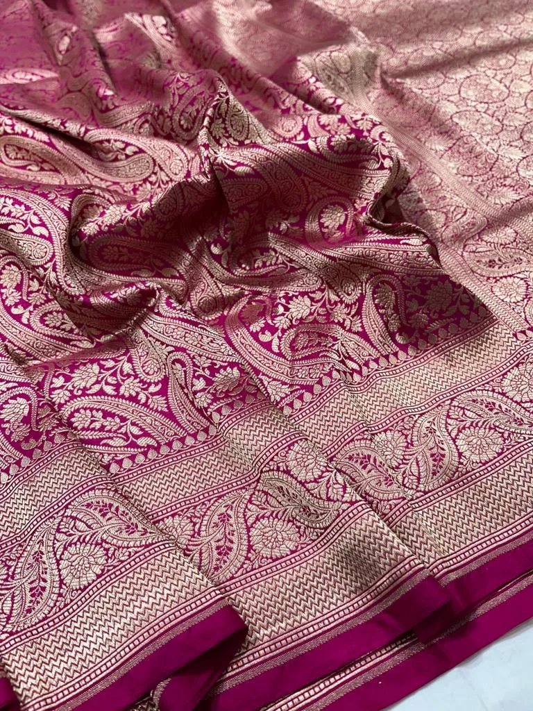 Pure banarasi with jungle boota meenakari golden Zari work saree