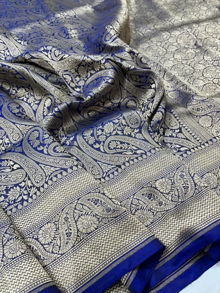 Pure banarasi with jungle boota meenakari golden Zari work saree