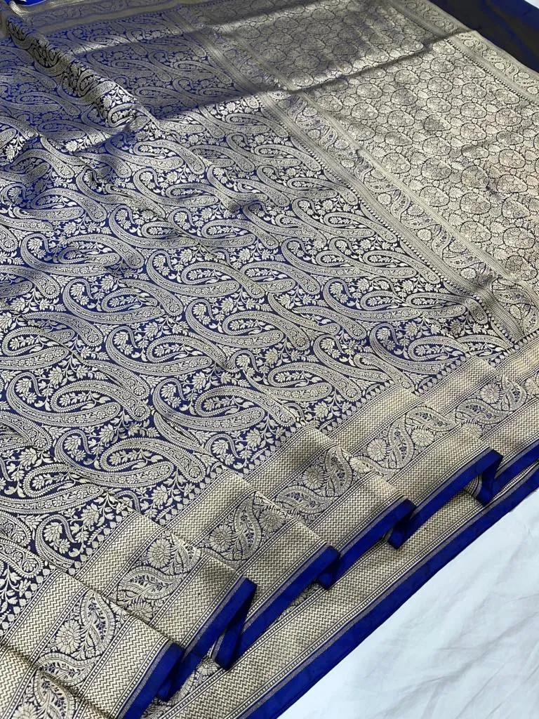 Pure banarasi with jungle boota meenakari golden Zari work saree