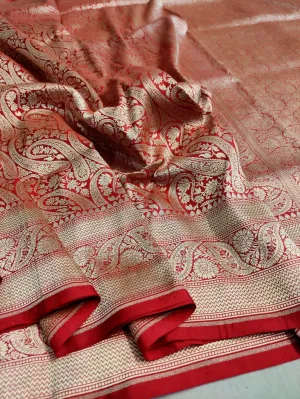 Pure banarasi with jungle boota meenakari golden Zari work saree