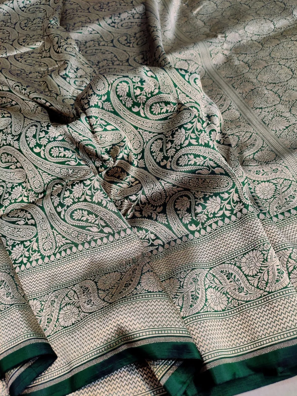 Pure banarasi with jungle boota meenakari golden Zari work saree