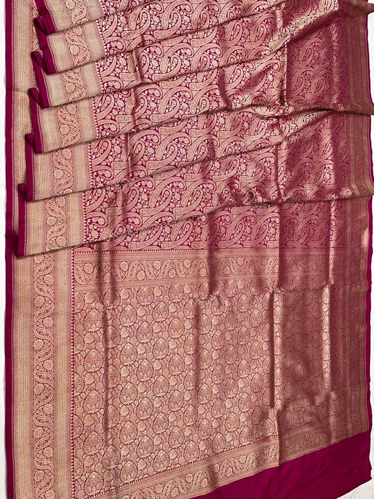 Pure banarasi with jungle boota meenakari golden Zari work saree