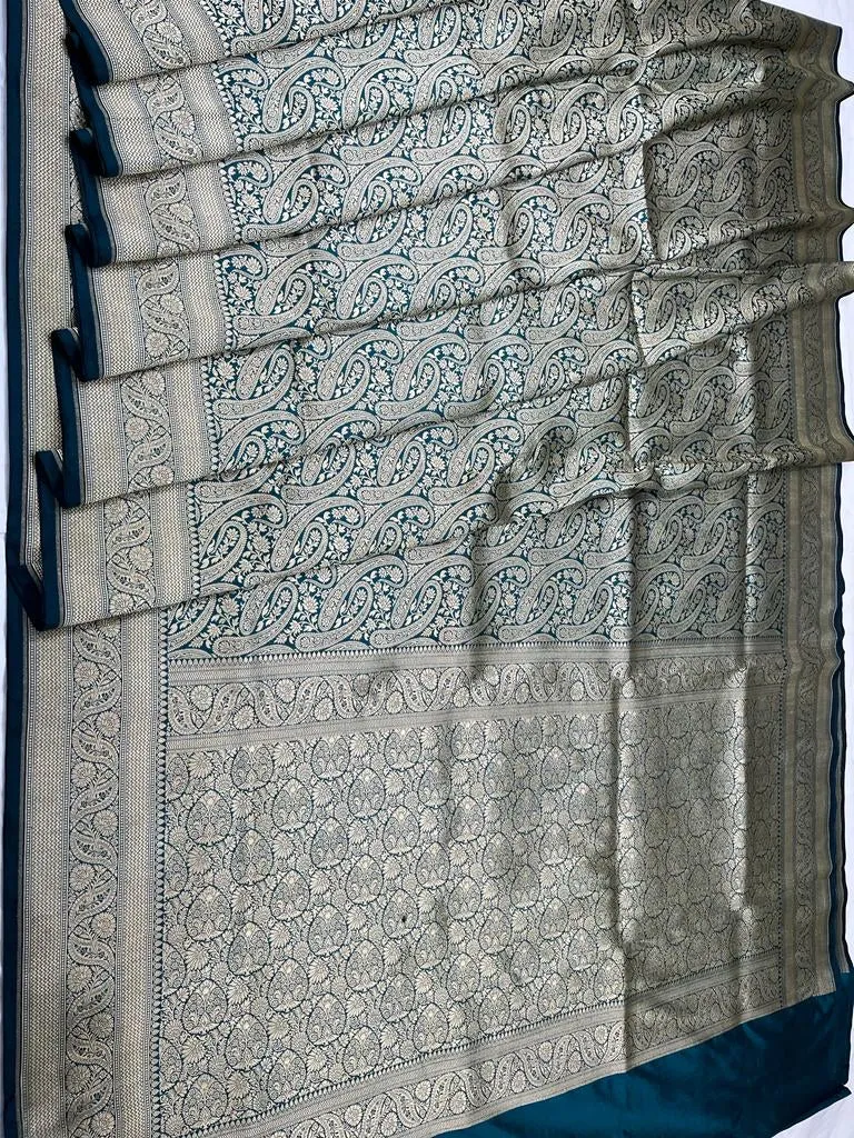 Pure banarasi with jungle boota meenakari golden Zari work saree