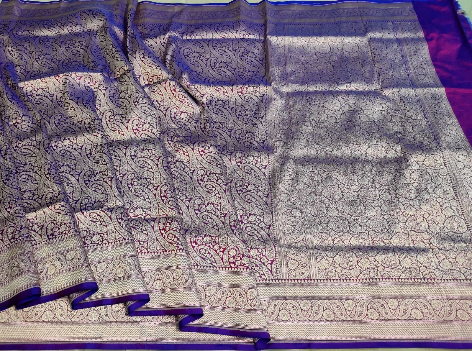 Pure banarasi with jungle boota meenakari golden Zari work saree