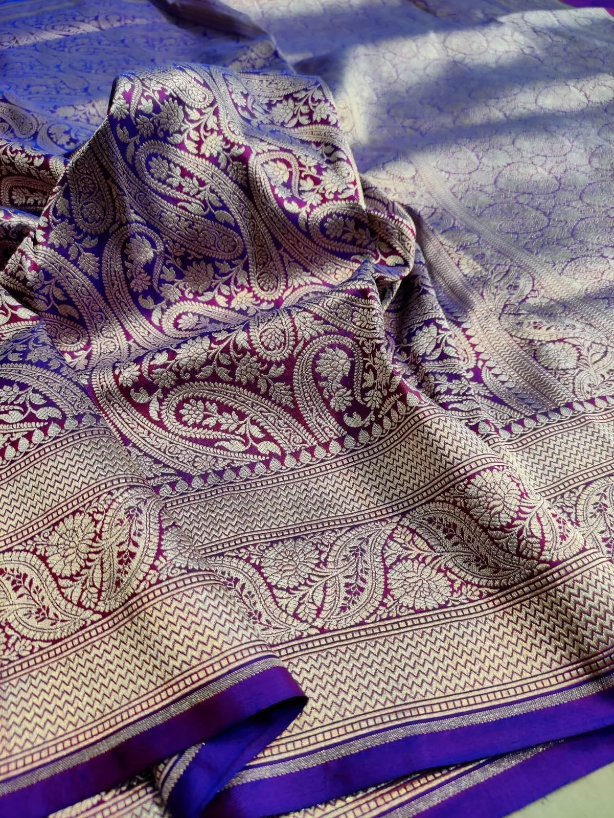 Pure banarasi with jungle boota meenakari golden Zari work saree