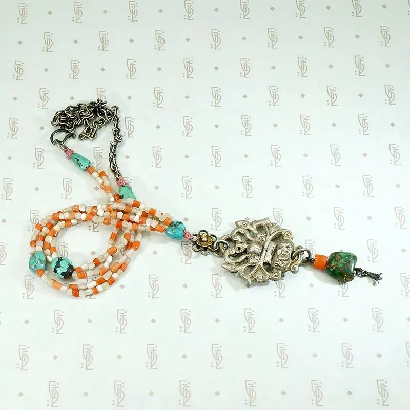 Qing Dynasty Silver Flower Basket Necklace on Beads