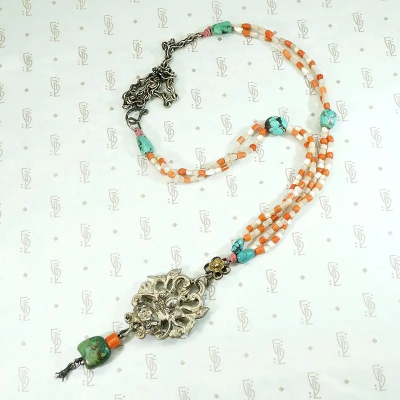 Qing Dynasty Silver Flower Basket Necklace on Beads