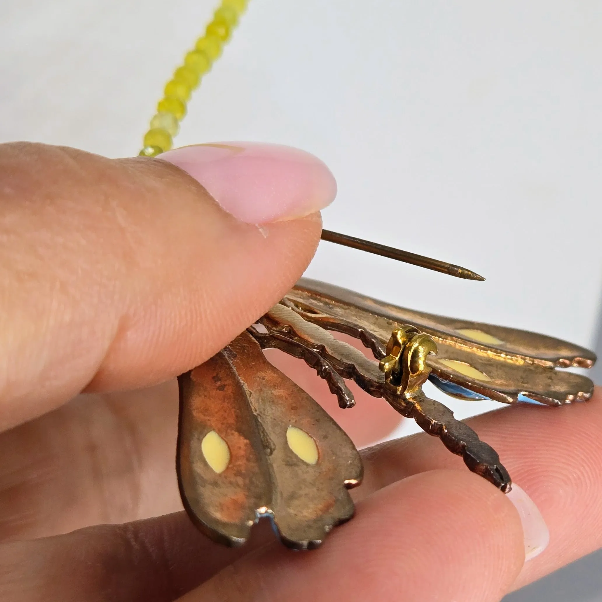 "Blue Sky Fly" Convertible Necklace/Brooch Combo - Lemon Topaz, Black Sterling, Bronze, Enamel