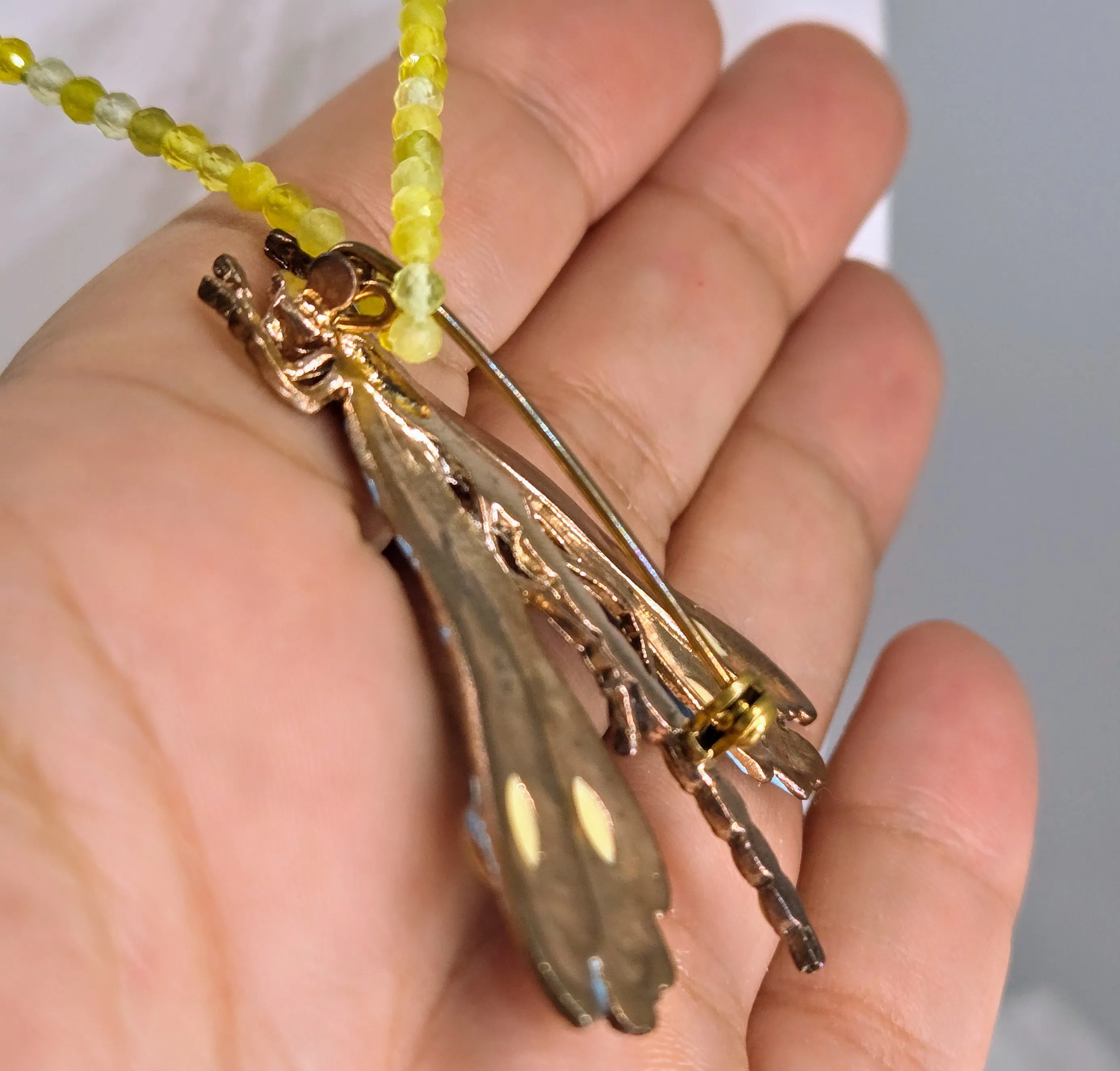 "Blue Sky Fly" Convertible Necklace/Brooch Combo - Lemon Topaz, Black Sterling, Bronze, Enamel