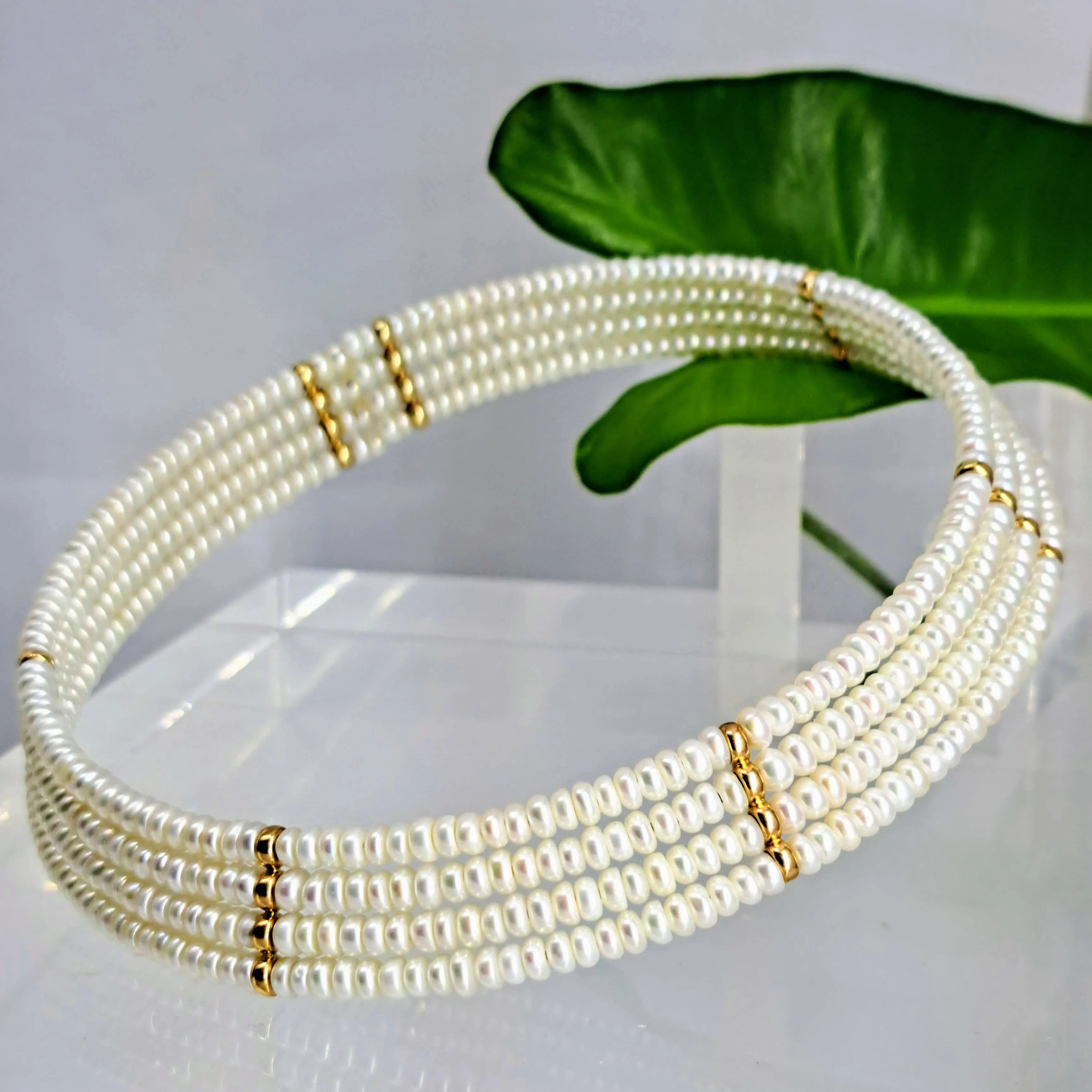 "Collar Me Beautiful" 16" Necklace - Pearls, 14K Gold