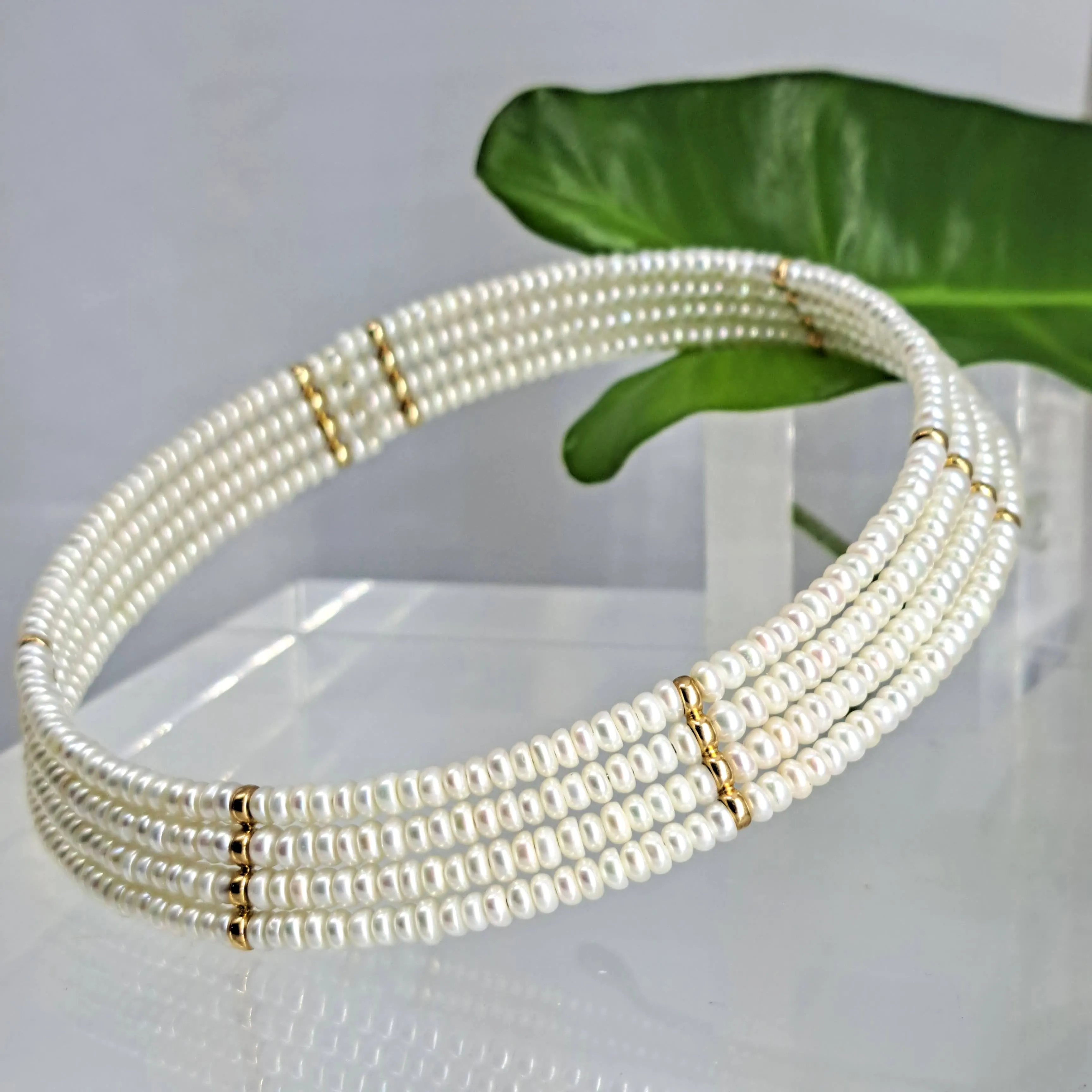 "Collar Me Beautiful" 16" Necklace - Pearls, 14K Gold