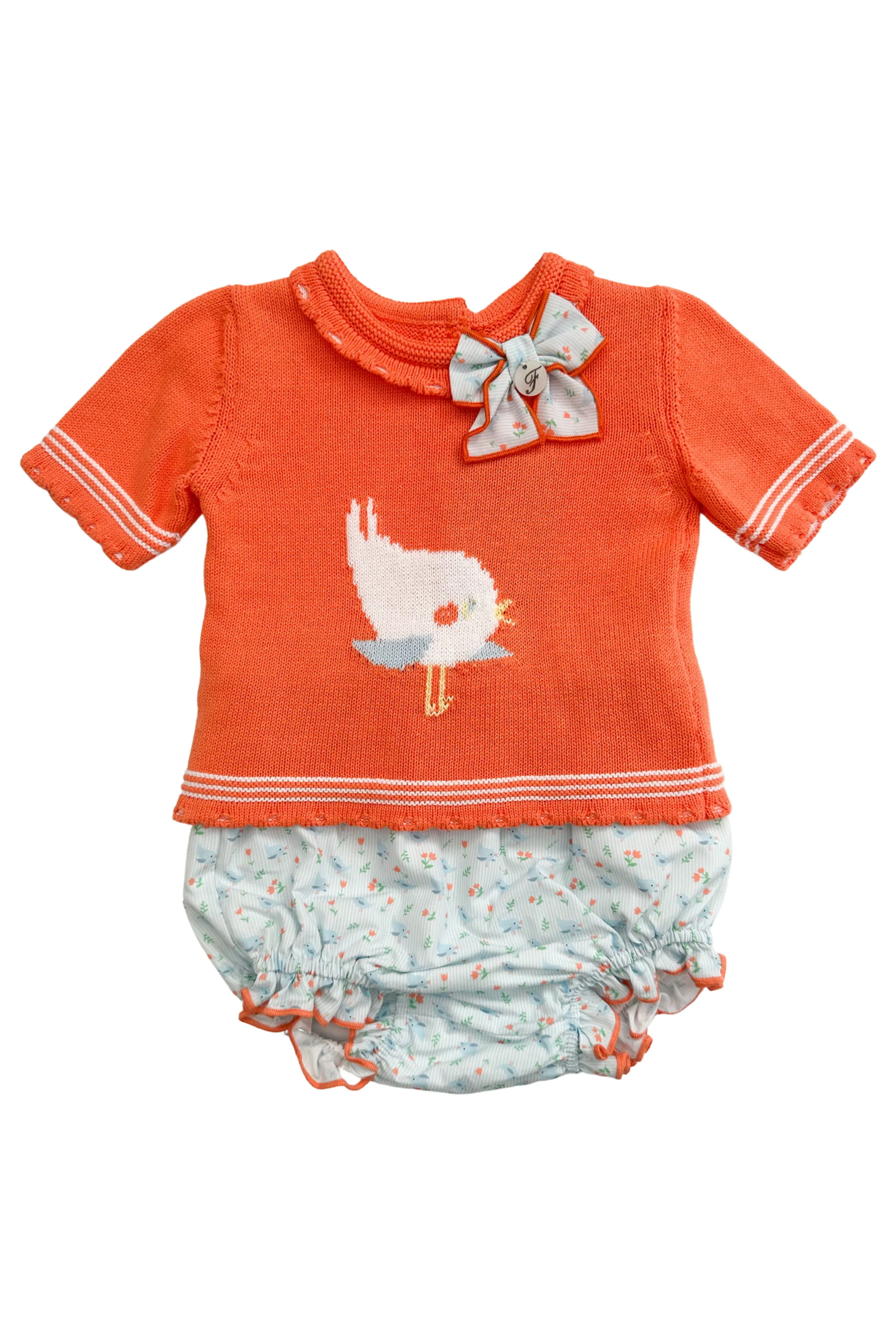 "Hallie" Coral Knit Top & Bird Print Bloomers