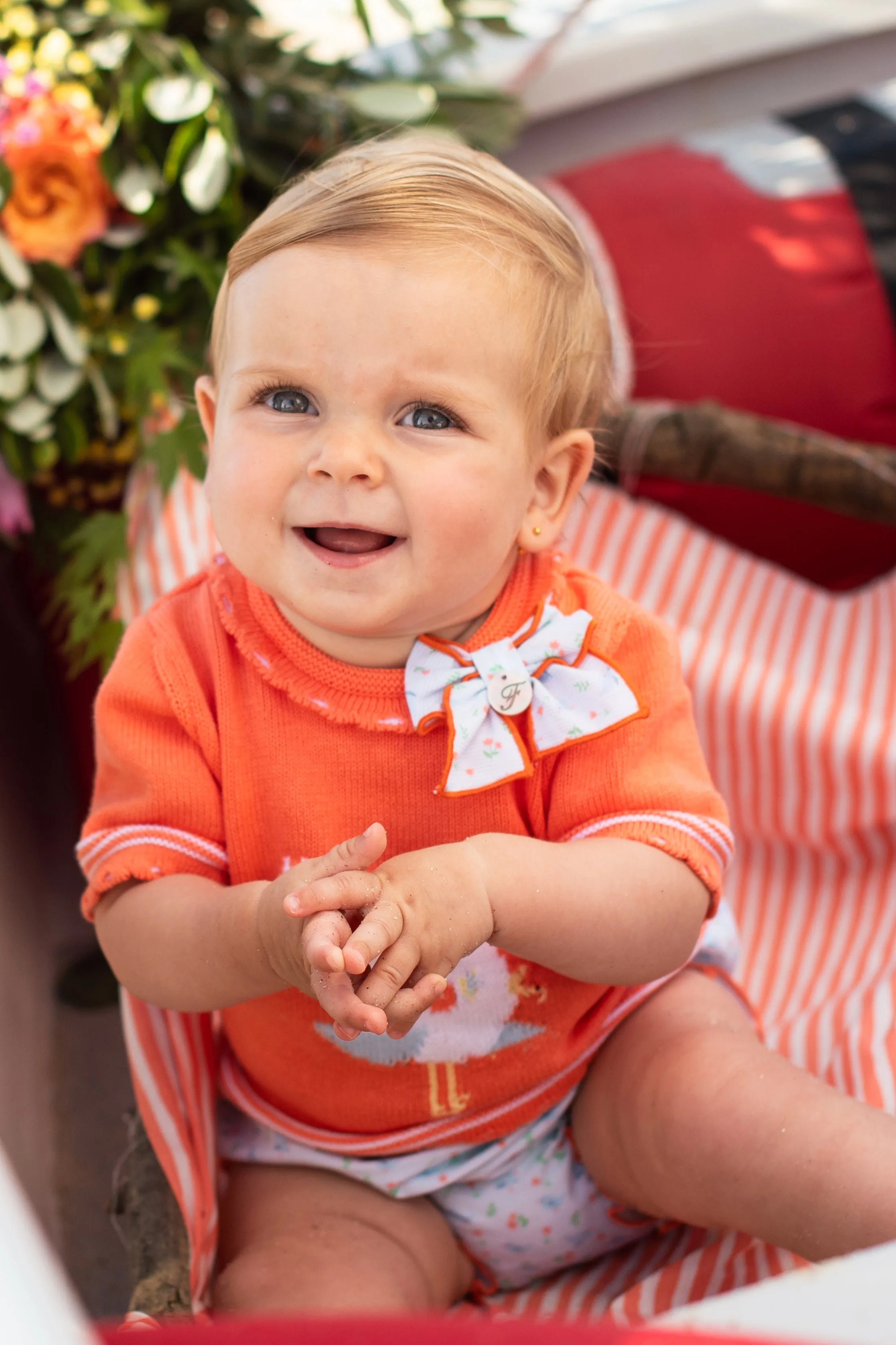 "Hallie" Coral Knit Top & Bird Print Bloomers
