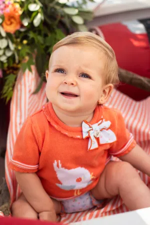 "Hallie" Coral Knit Top & Bird Print Bloomers