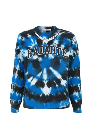 Radarte Tie Dye Sweatshirt with Rhinestone Necklace