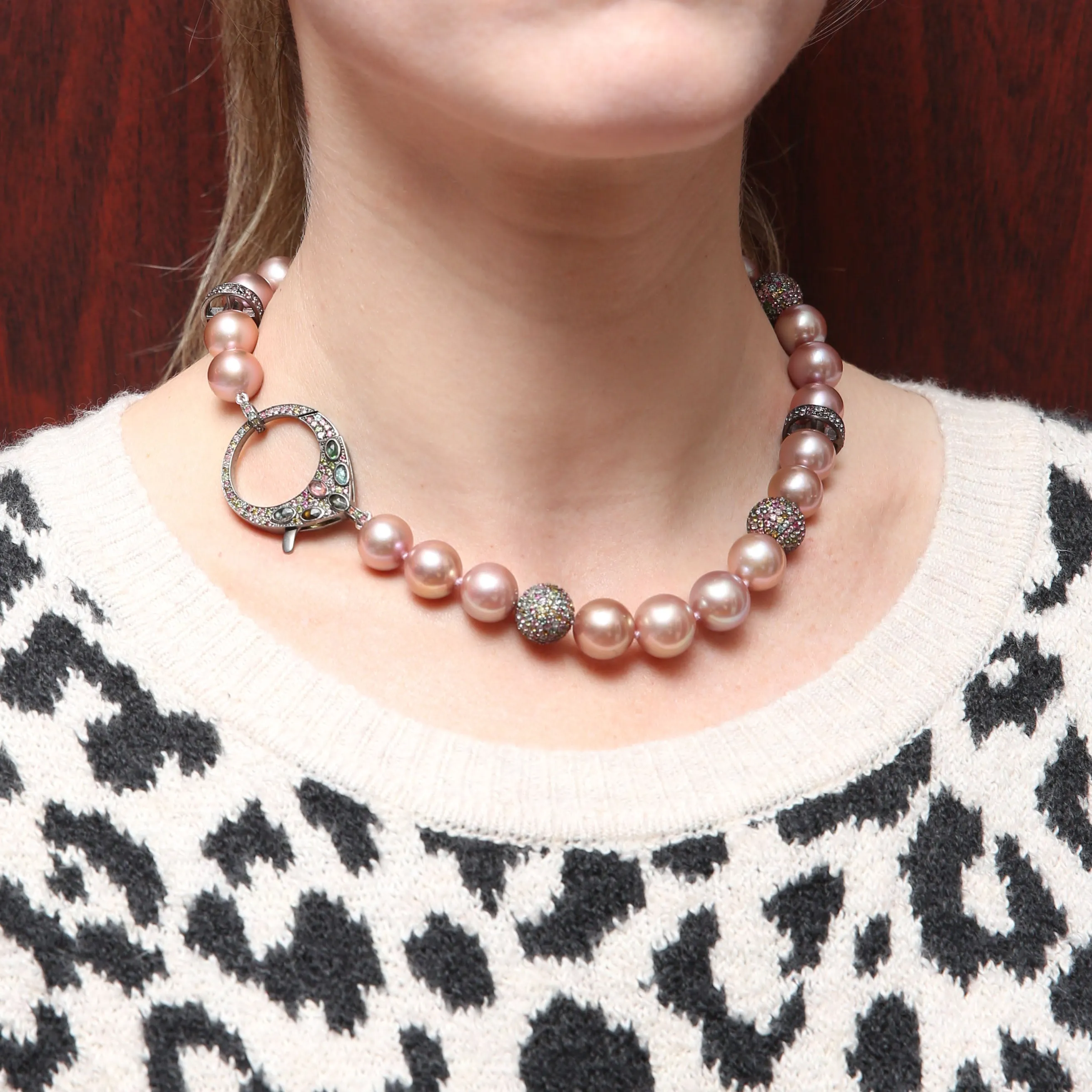 Rainbow Tourmaline Pink Pearl Necklace