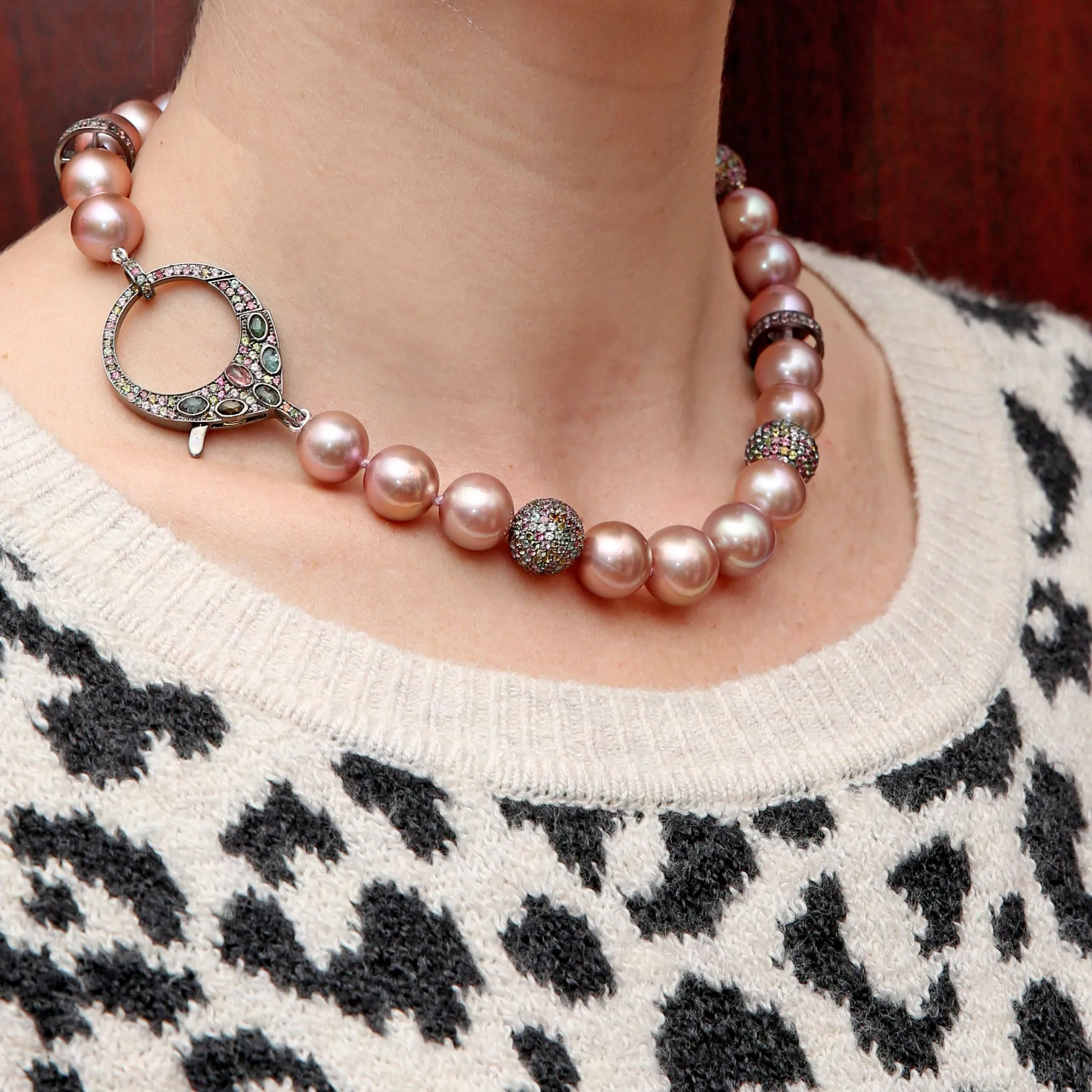 Rainbow Tourmaline Pink Pearl Necklace