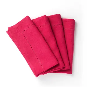 Raspberry Pink Hemstitched Linen Napkin