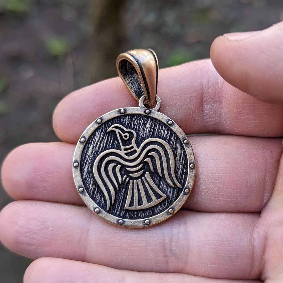 Raven Banner bronze pendant