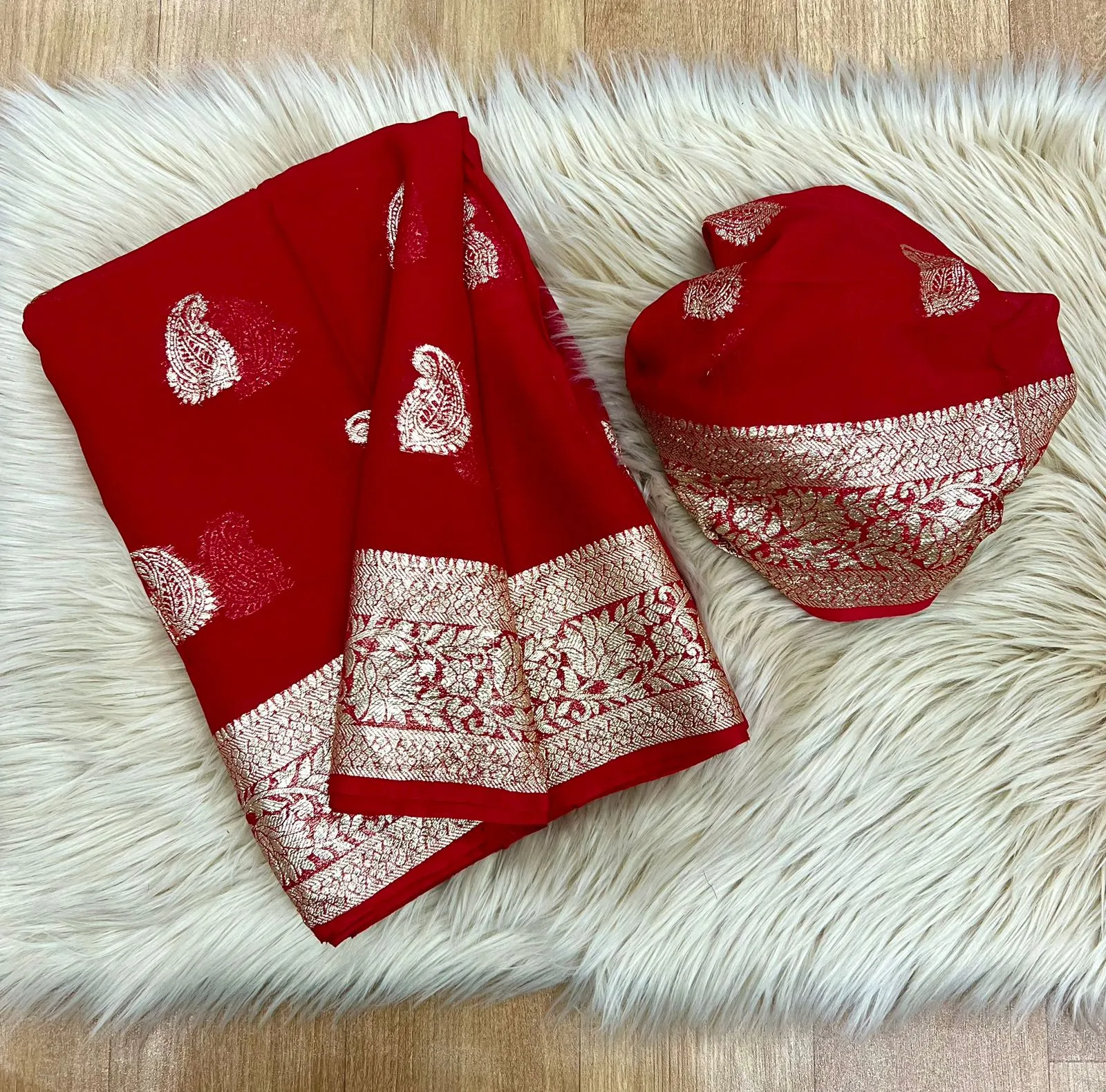 Red Banarasee soft silk georgette Saree