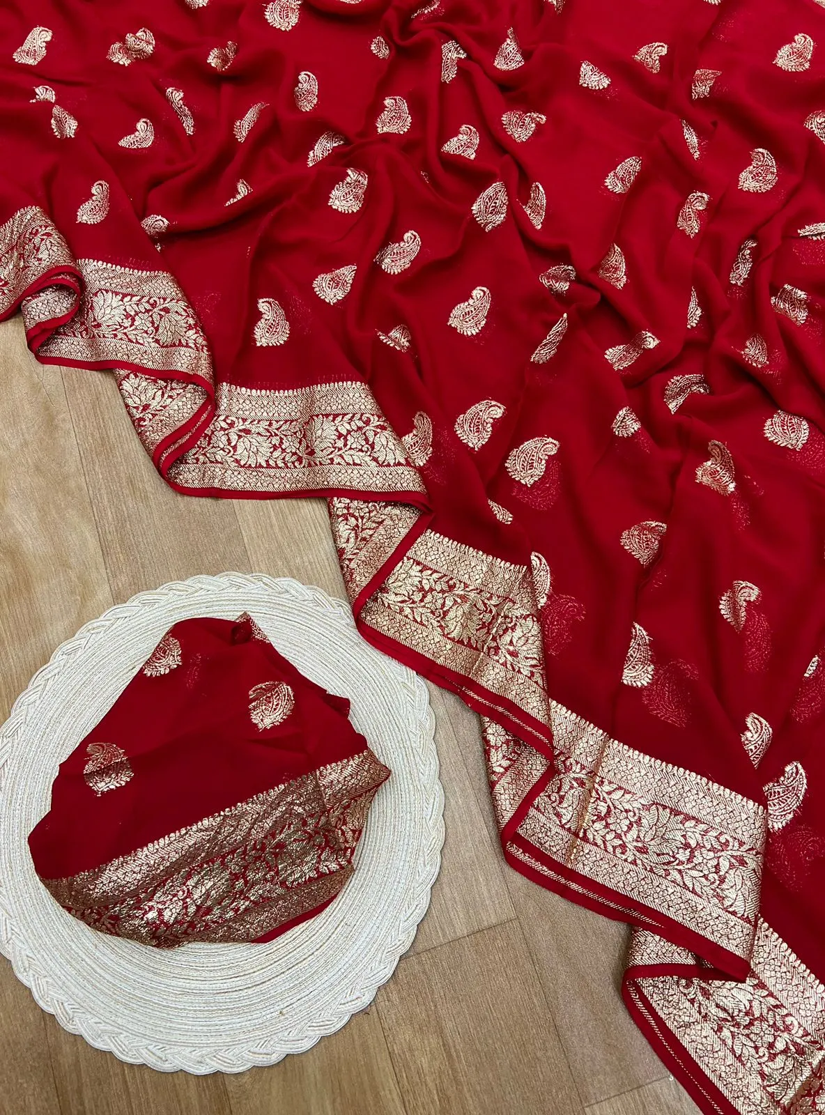 Red Banarasee soft silk georgette Saree