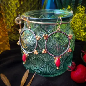 Red Coral Black & Gold Hoop Earrings Sterling Silver