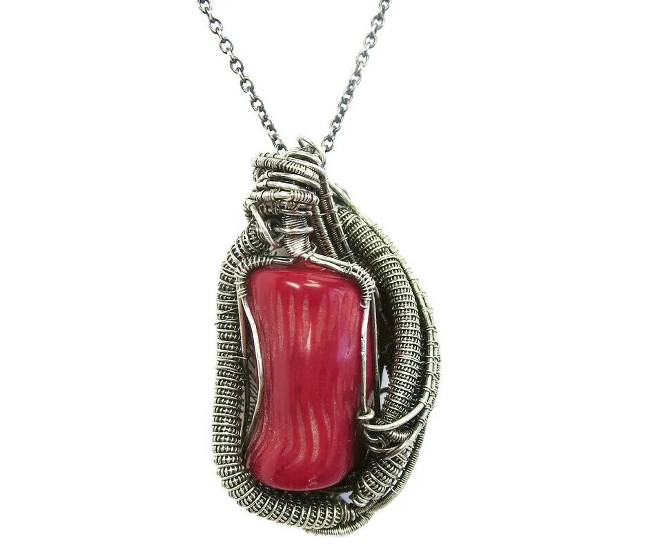 Red Coral Steampunk Pendant with Turquoise and Watch Gears