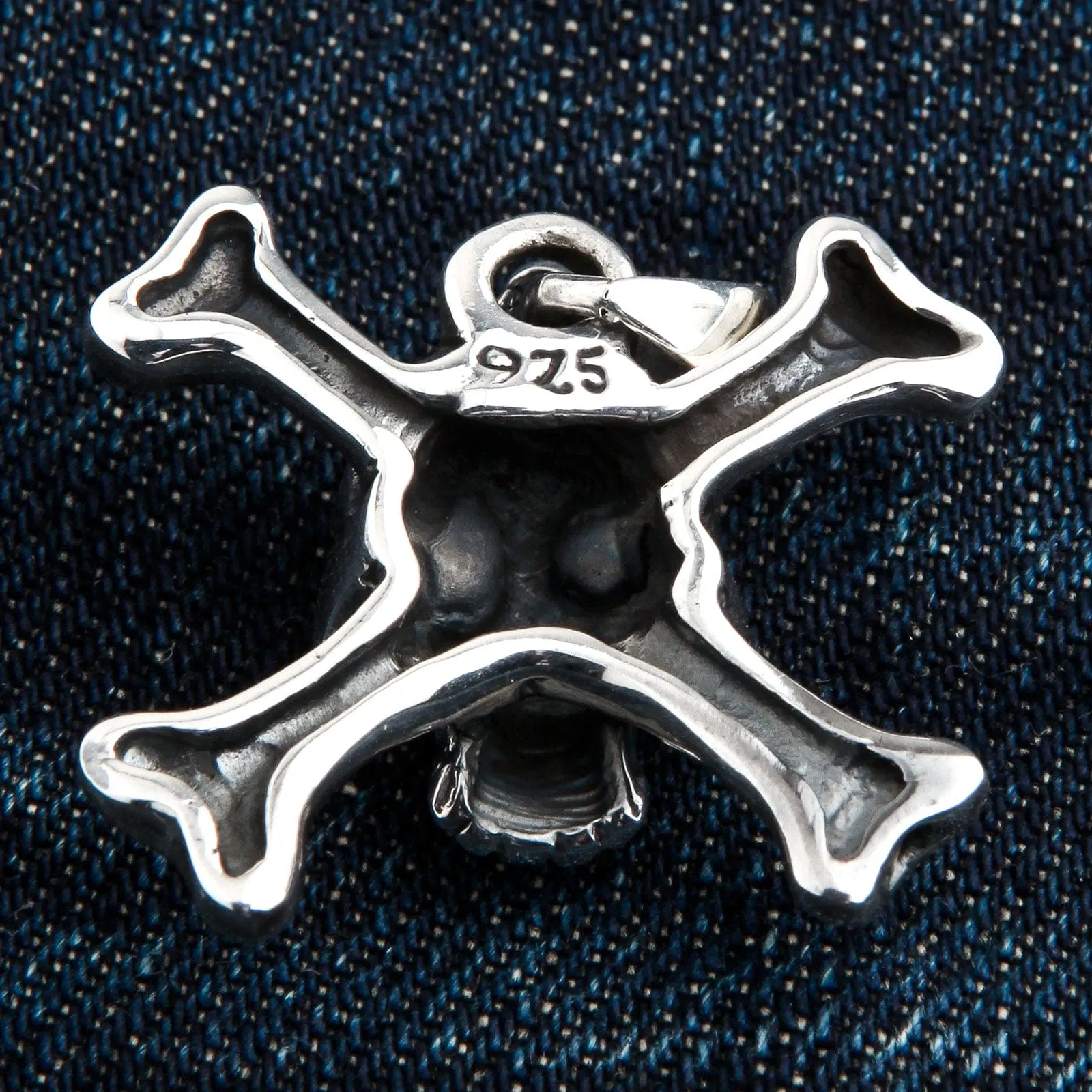 Red Eyes Skull Crossbones Sterling Silver Pendant Necklace