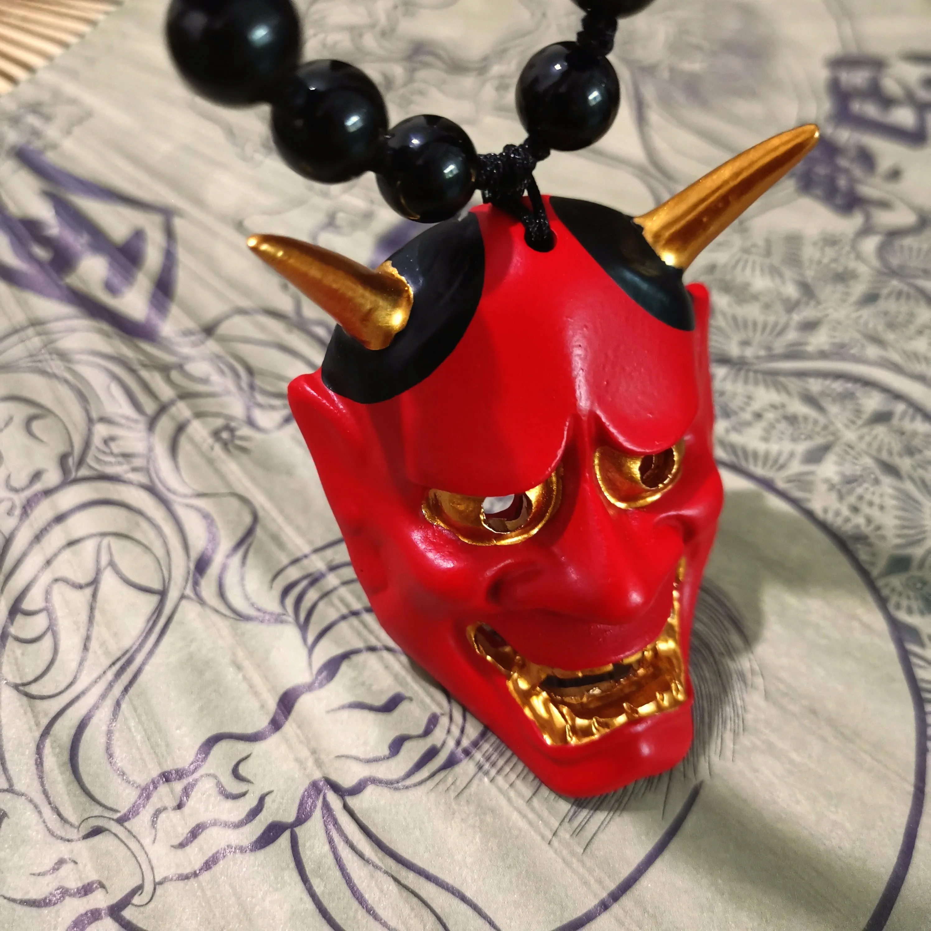 Red Hannya Mask Pendant Necklace