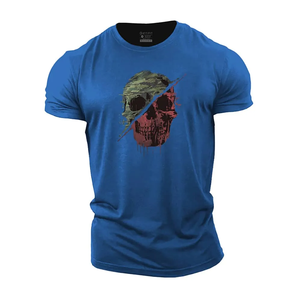 Retro Camouflage Skull Cotton T-Shirt