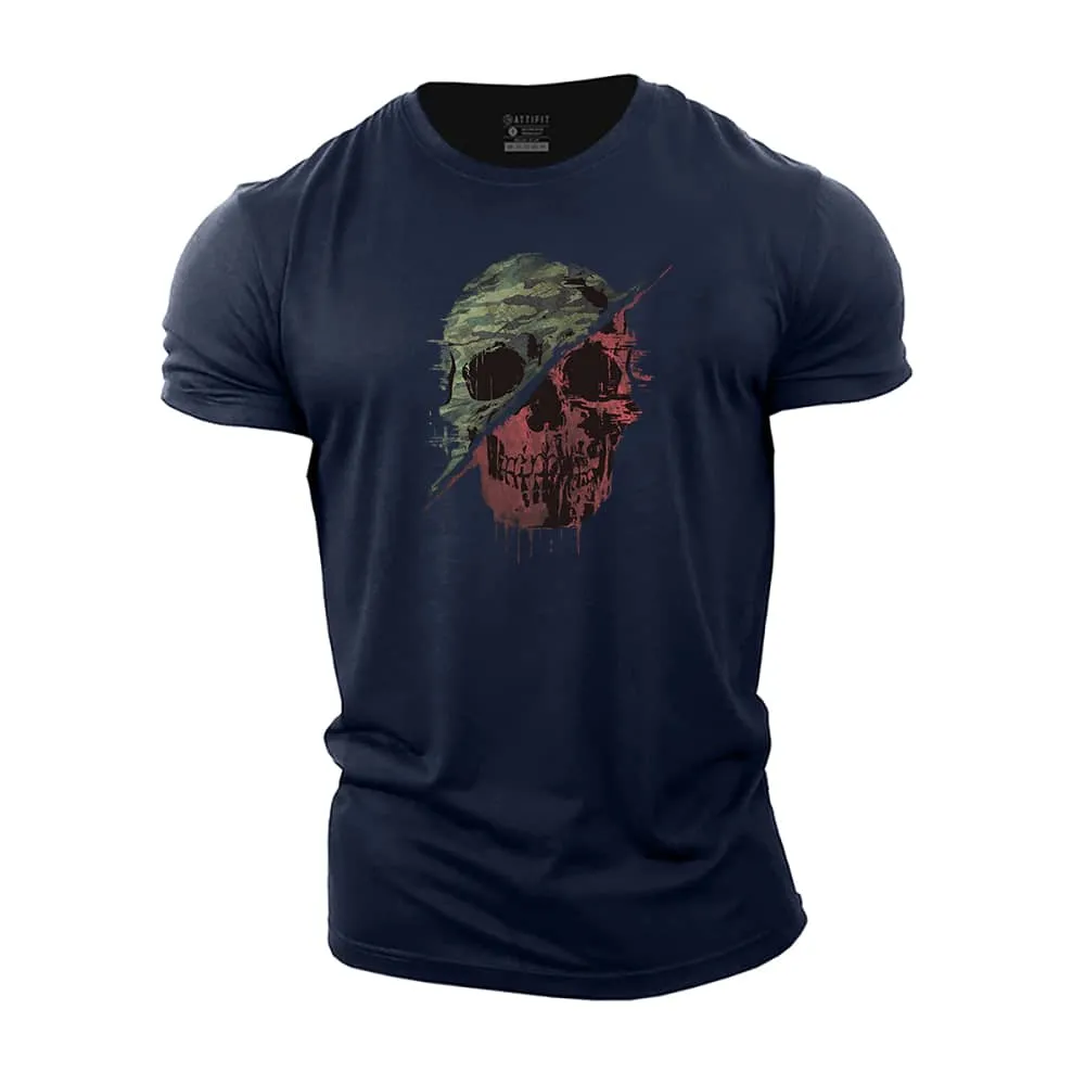 Retro Camouflage Skull Cotton T-Shirt
