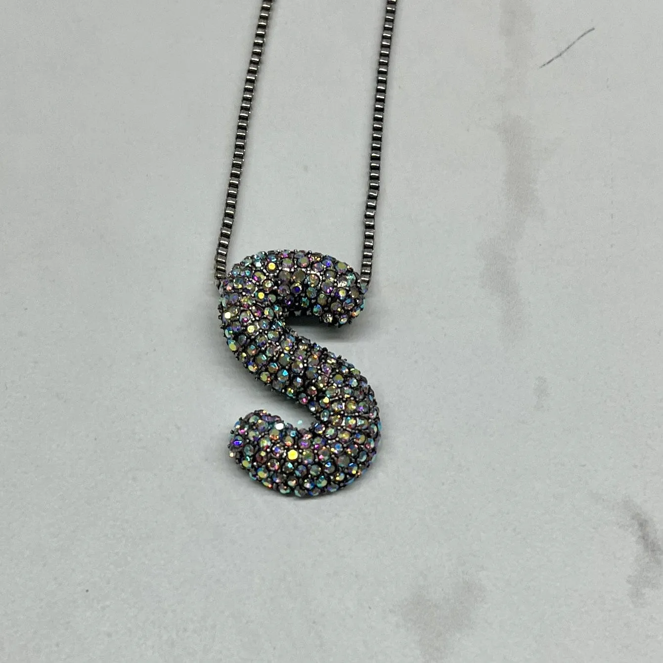 Rhinestone Initial Necklace - Silver