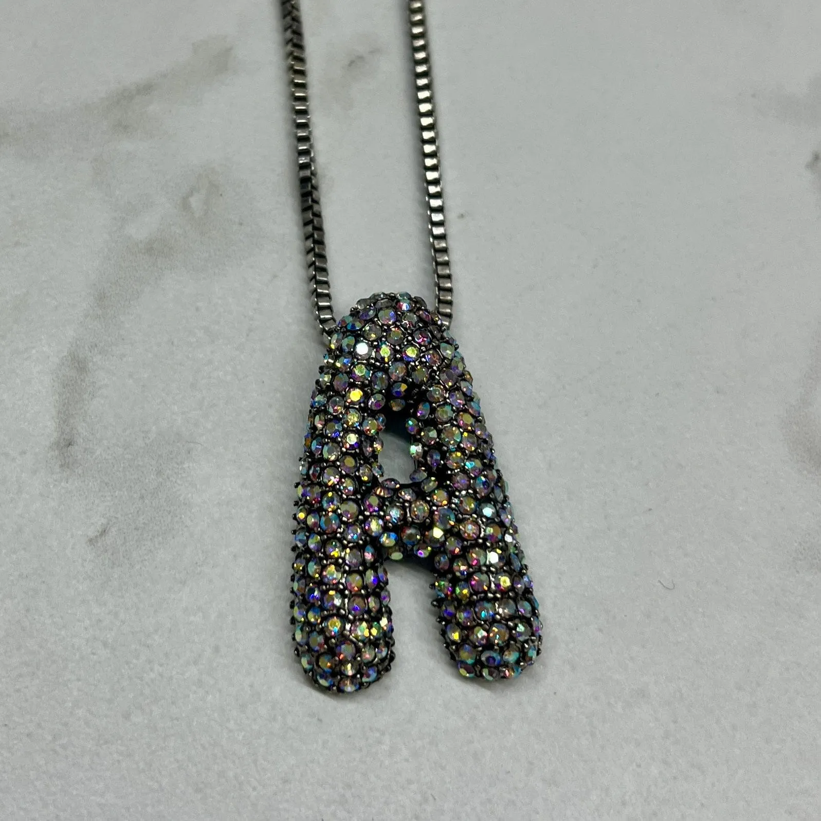 Rhinestone Initial Necklace - Silver