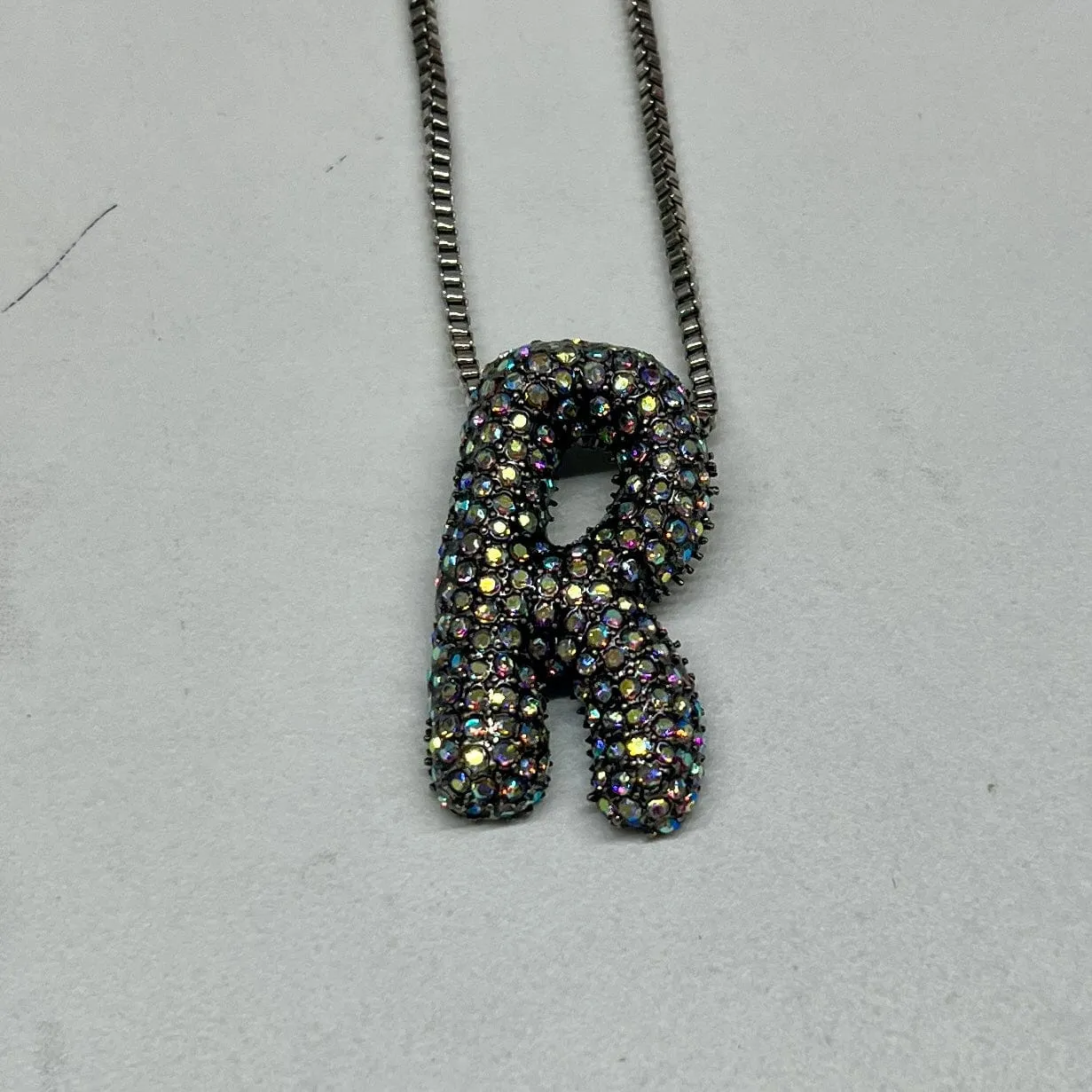 Rhinestone Initial Necklace - Silver