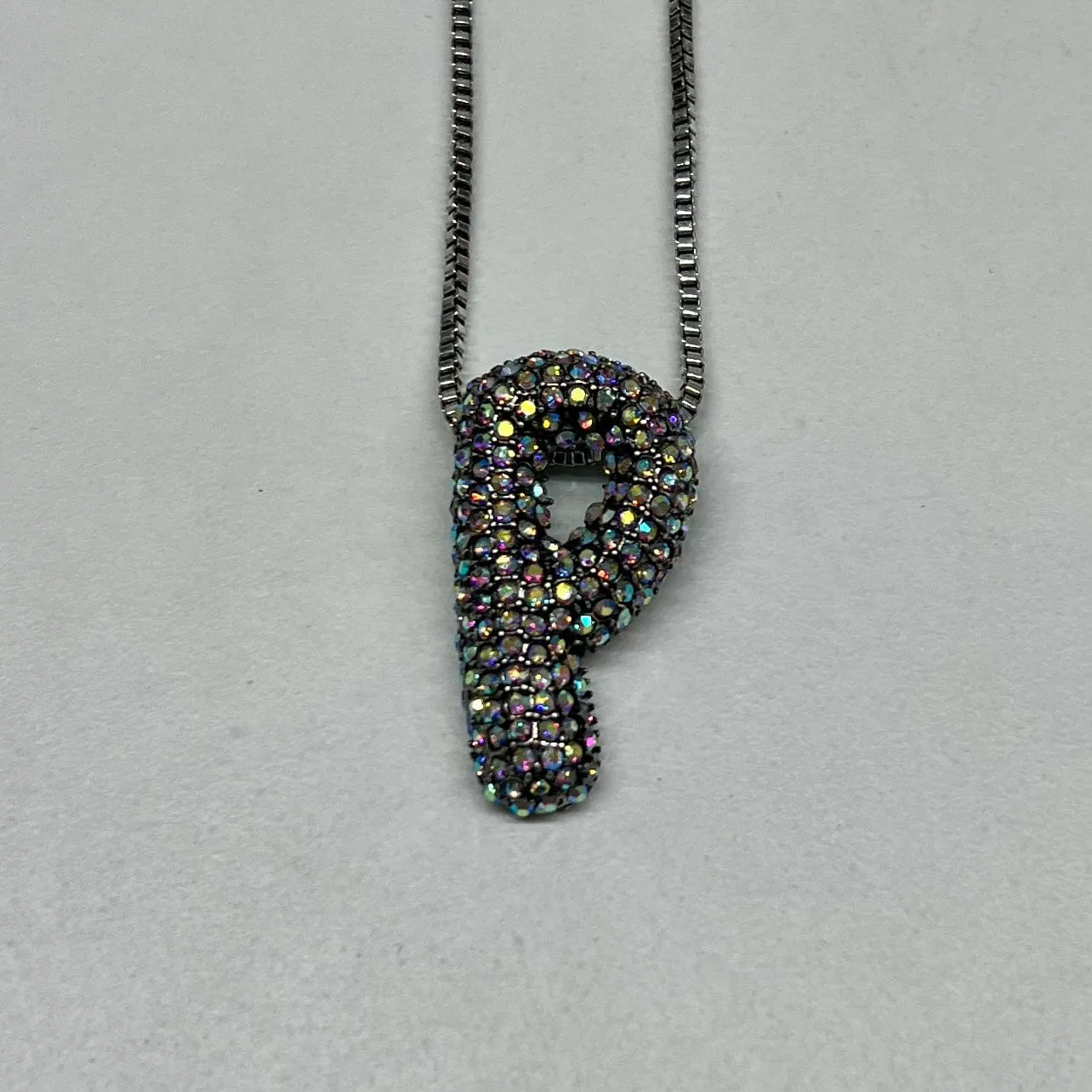 Rhinestone Initial Necklace - Silver