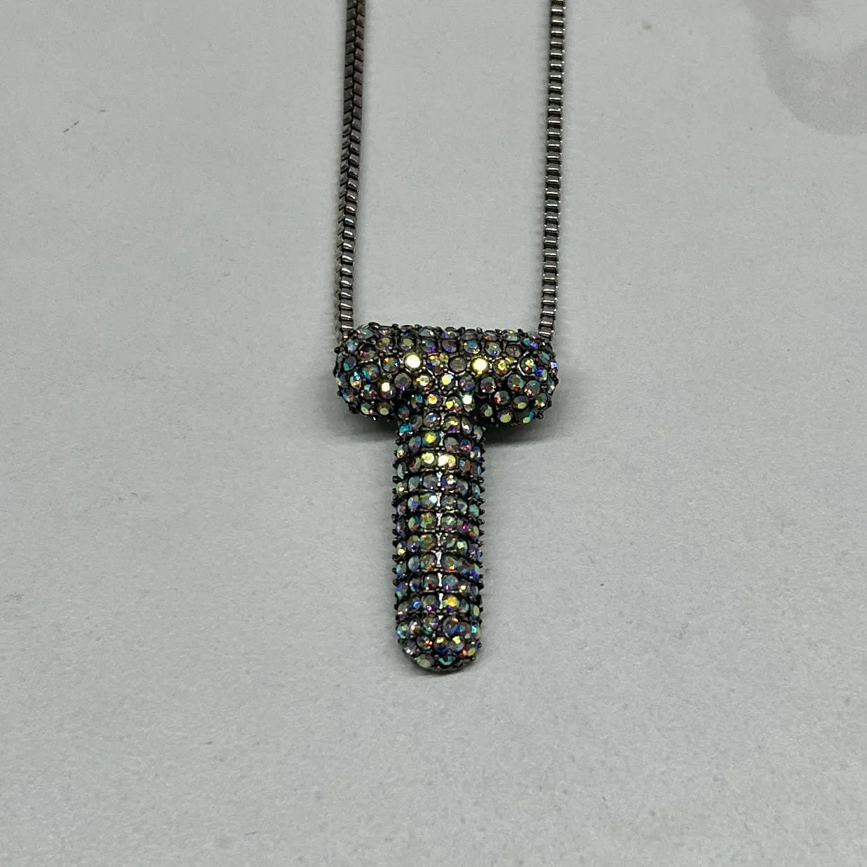 Rhinestone Initial Necklace - Silver