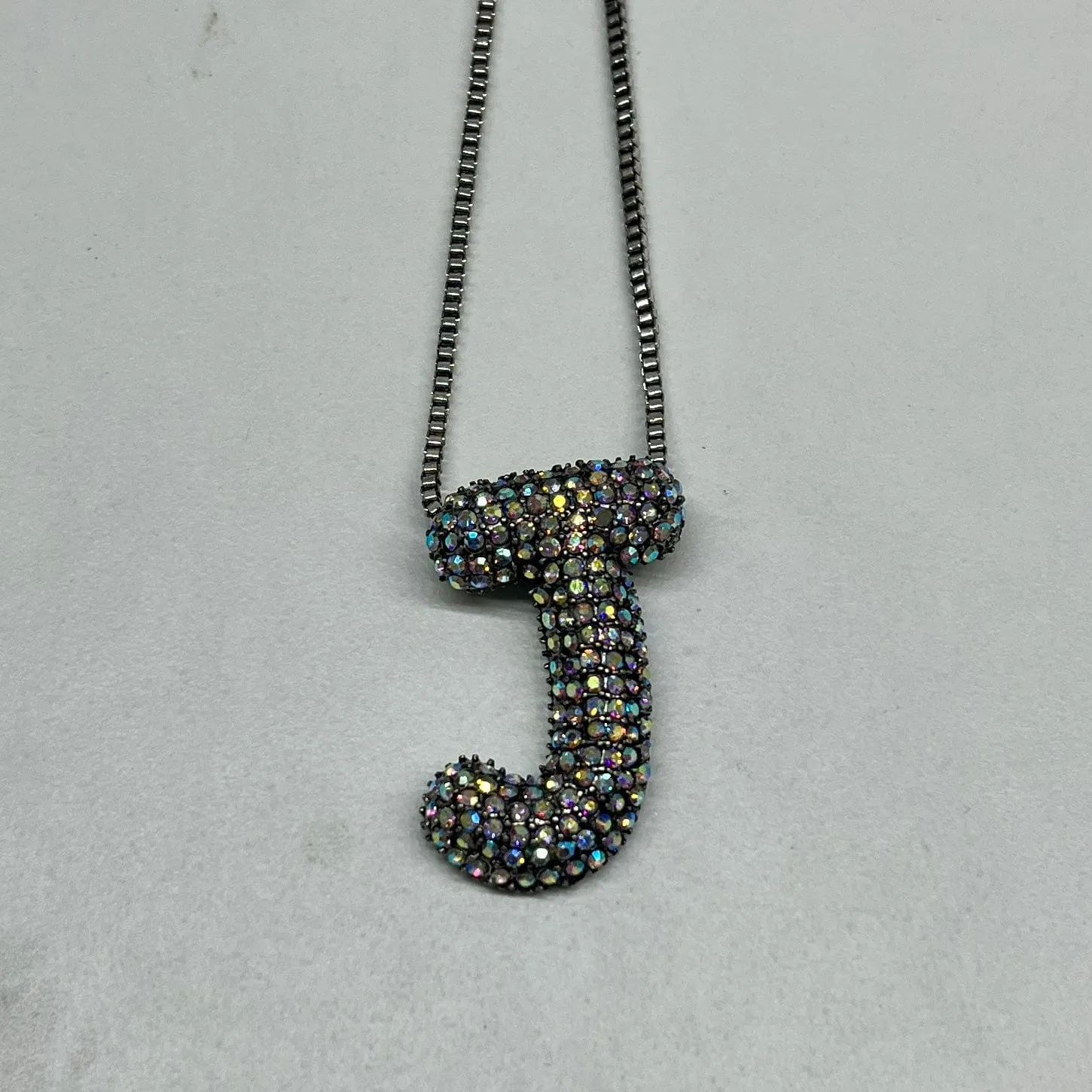 Rhinestone Initial Necklace - Silver