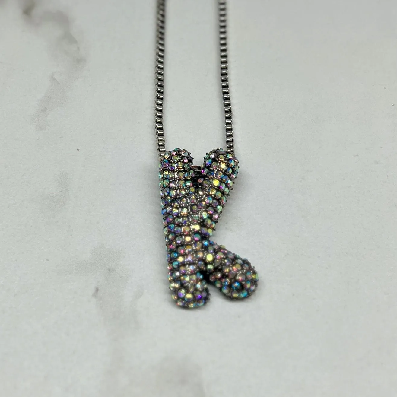 Rhinestone Initial Necklace - Silver