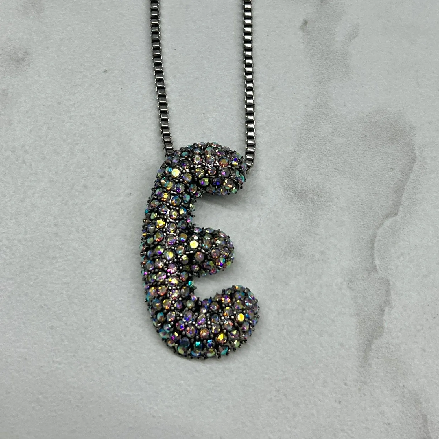 Rhinestone Initial Necklace - Silver