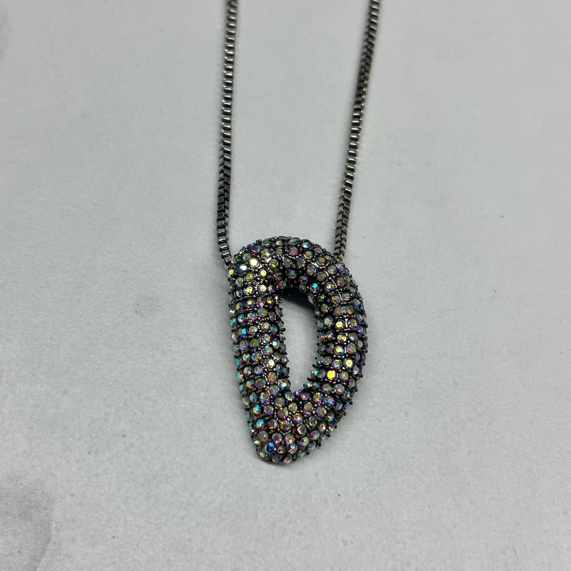 Rhinestone Initial Necklace - Silver