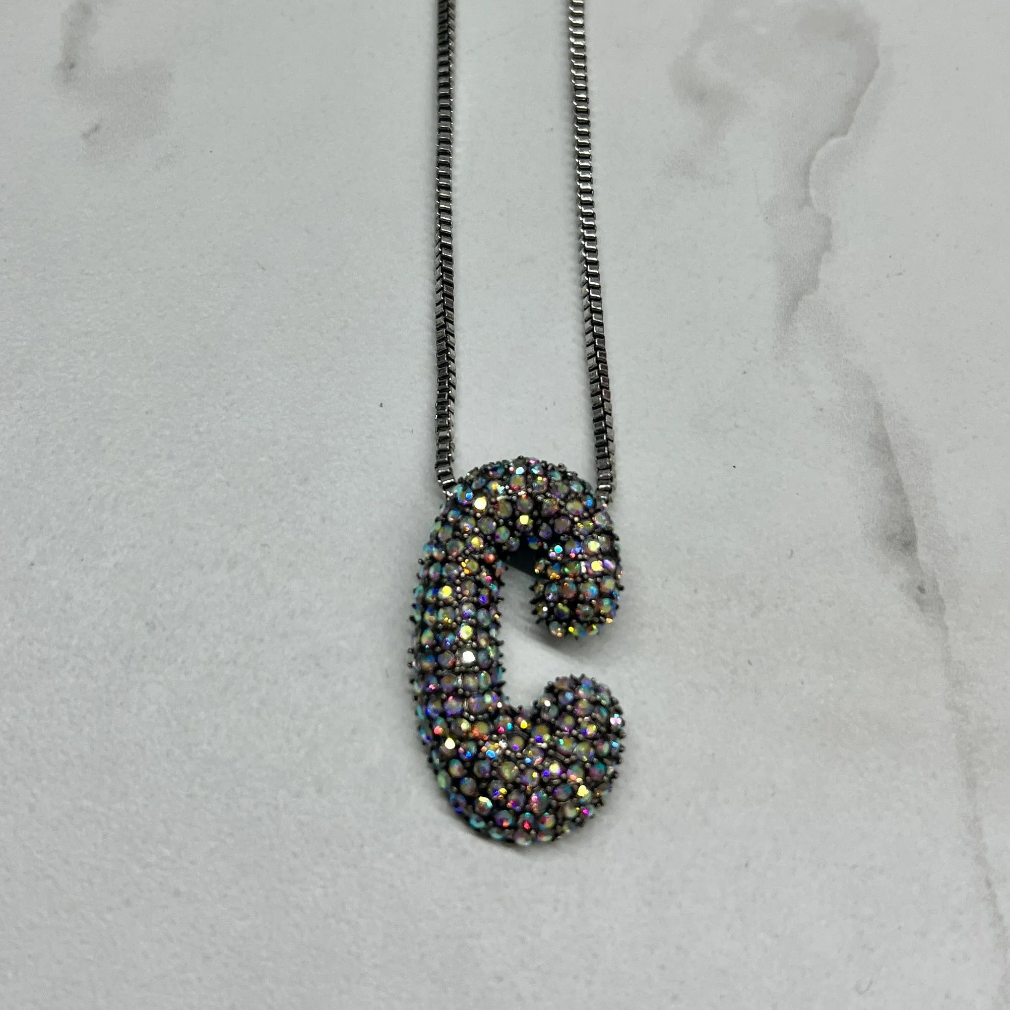 Rhinestone Initial Necklace - Silver