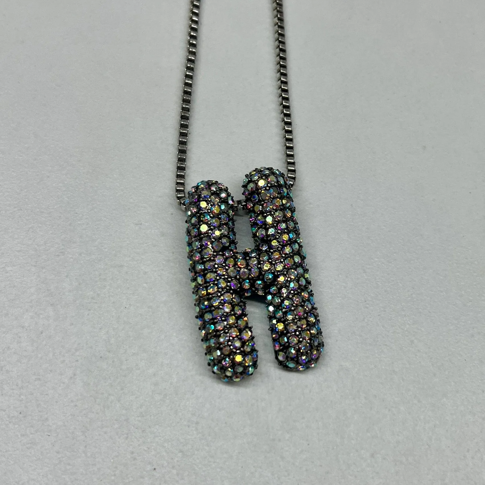 Rhinestone Initial Necklace - Silver