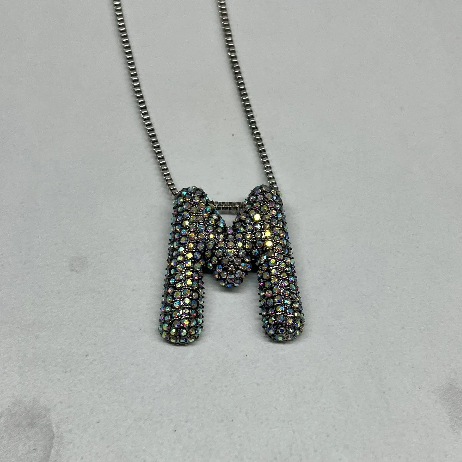 Rhinestone Initial Necklace - Silver