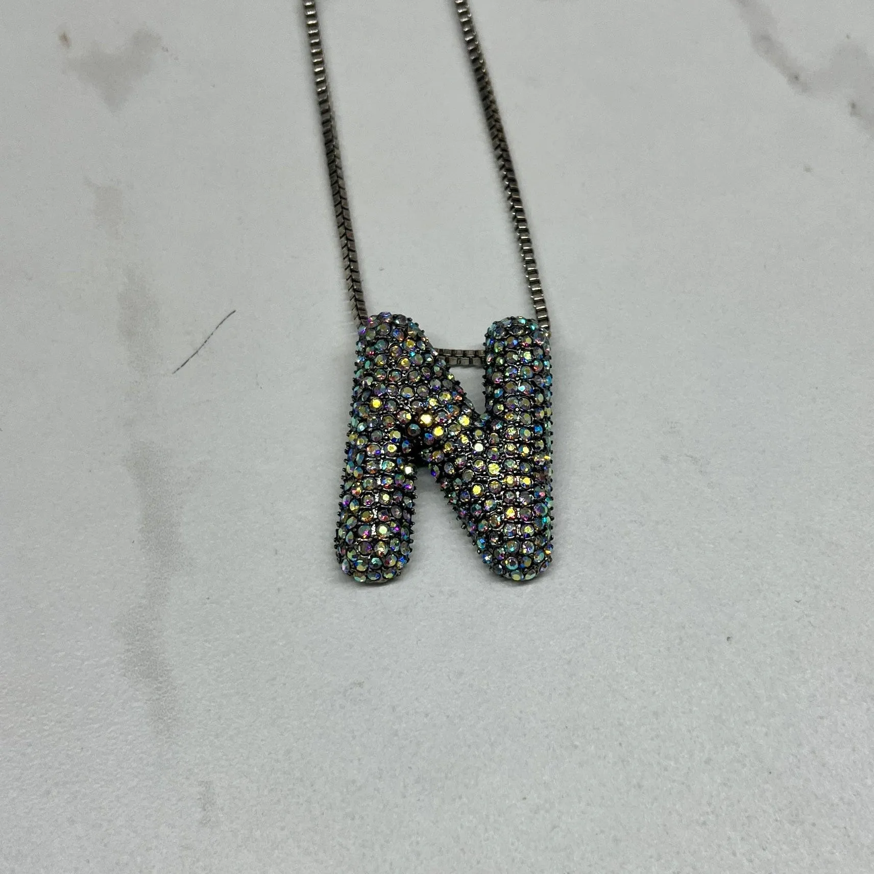 Rhinestone Initial Necklace - Silver