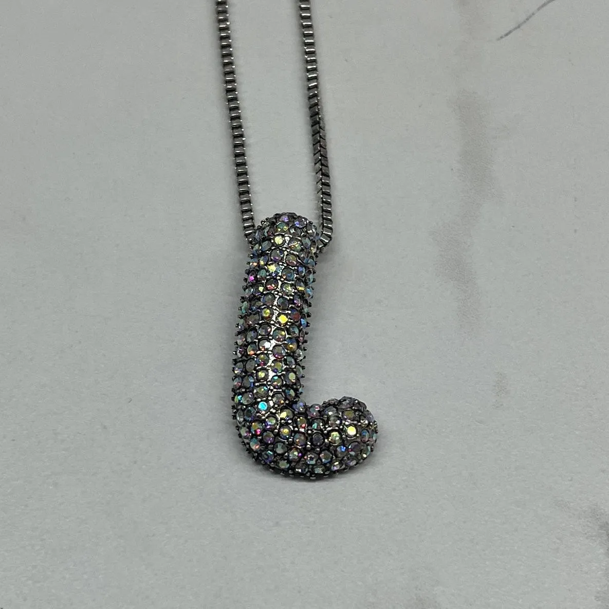 Rhinestone Initial Necklace - Silver